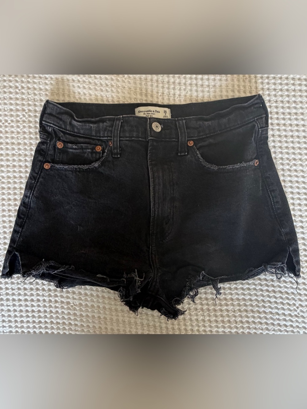 Abercrombie & Fitch The Mom Short - High Rise - Black Distressed Denim Shorts